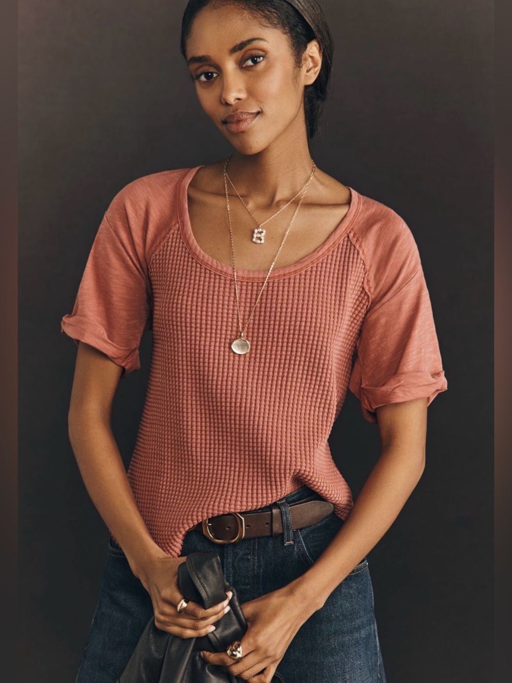 Pilcro Waffle Raglan Tee Dusty Rose NWT